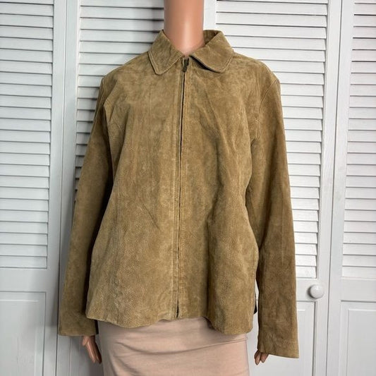 RELATIVITY Beige Lined Suede Vintage Leather Jacket Size Large