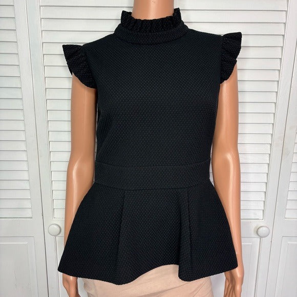TED BAKER London Black Quilted Peplum Top Size 4