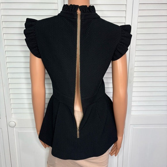 TED BAKER London Black Quilted Peplum Top Size 4