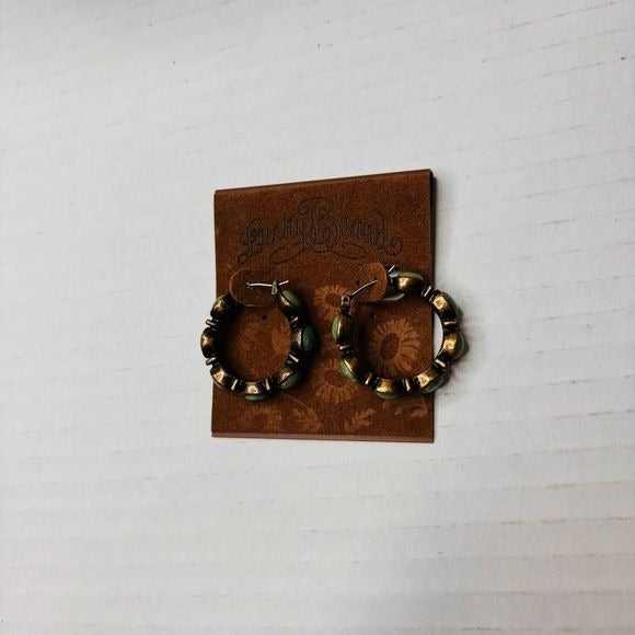 *NEW* LUCKY BRAND Gold Green Small Hoop Earrings