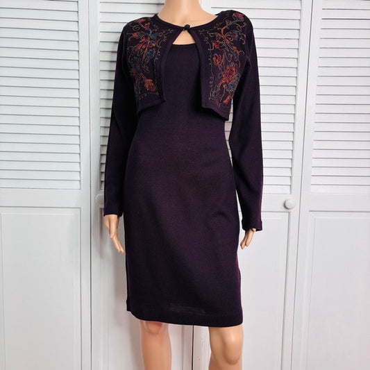 CL Carole Little Embroidered Long Sleeve Knit Dress Size Small