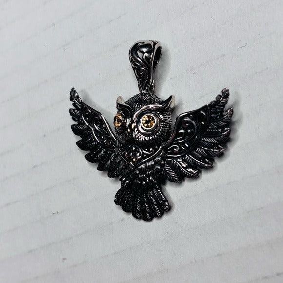 SAMUEL B. Sterling Silver Citrine Owl Pendant