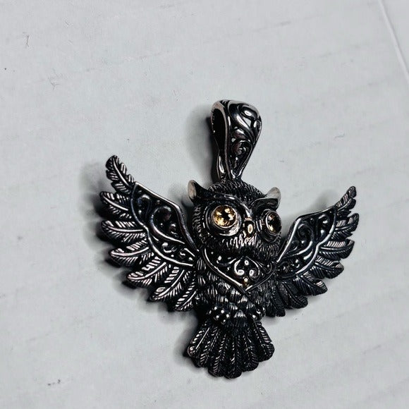 SAMUEL B. Sterling Silver Citrine Owl Pendant