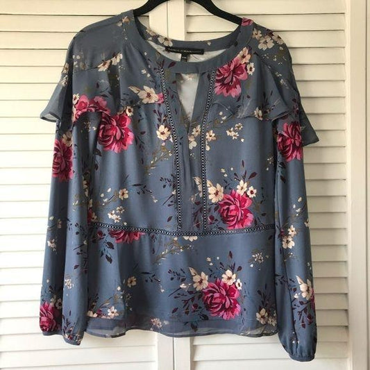 WHITE HOUSE BLACK MARKET Floral Ruffle Blouse Size XXS