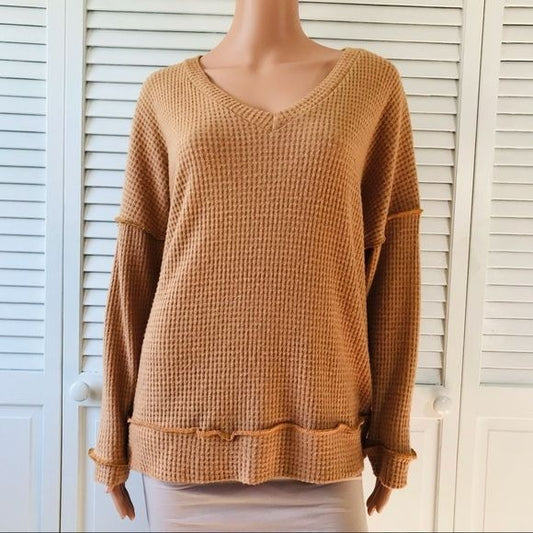 *NEW* INFINITY RAINE Orange Oversized Waffle Knit Long Sleeve Sweater Size S