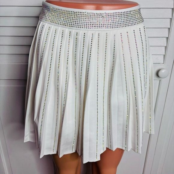 *NEW* NYLON APPAREL White Pleated Jeweled Skater Skort Size Small