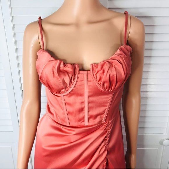 PRETTY LITTLE THING Coral Satin Midaxi Dress Size 6 *NEW*