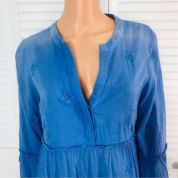 ASPIGA Blue V-Neck Bell Sleeve Dress Size Medium