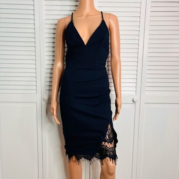 ASTR the label Peeking Lace Bodycon Navy Blue Dress Size Small