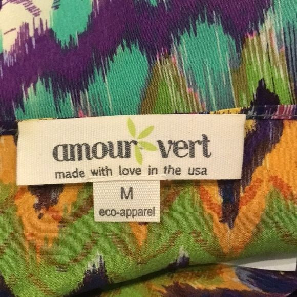 AMOUR VERT Silk Multicolor Short Sleeve Dress Size M