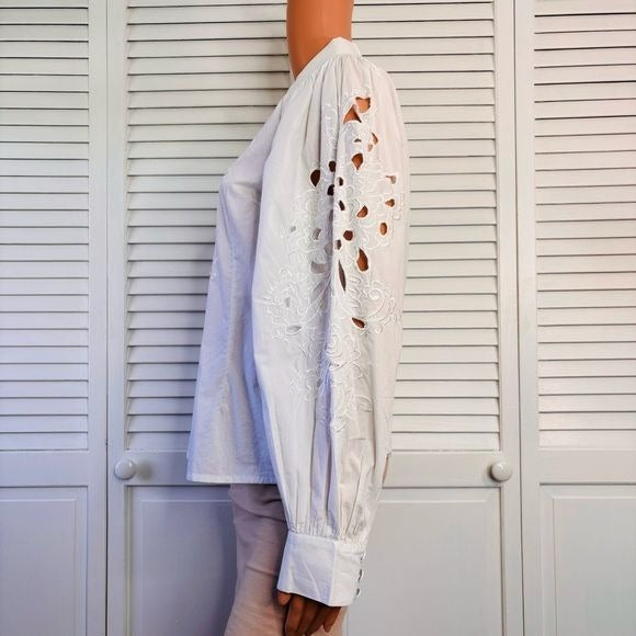 *NEW* MUCHE ET MUCHETTE White Lois Cutwork Button Down Blouse Size S/M