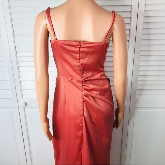 PRETTY LITTLE THING Coral Satin Midaxi Dress Size 6 *NEW*