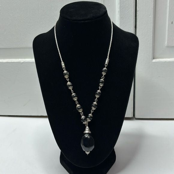 *NEW* BRIGHTON Black Beaded Silver Chain Necklace