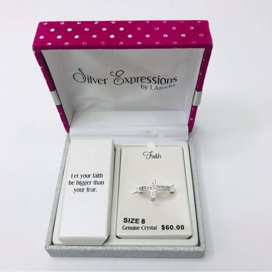 *NEW* SILVER EXPRESSIONS Silver Faith Crystal Ring Size 8