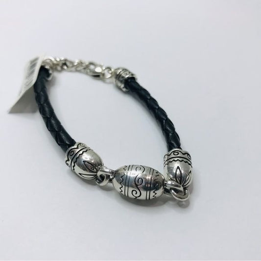 BRIGHTON Capri Etched Leather Silver Bead Bracelet *NEW*