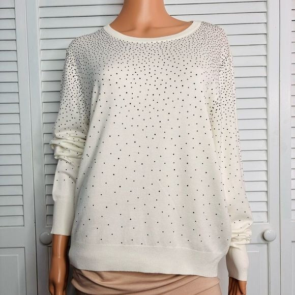 *NEW* ETHYL Cream Black Bead Bling Sweater Size L