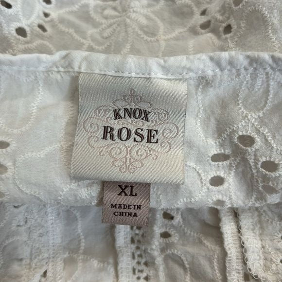 KNOX ROSE White Eyelet Crochet Boho Scalloped Top Size XL