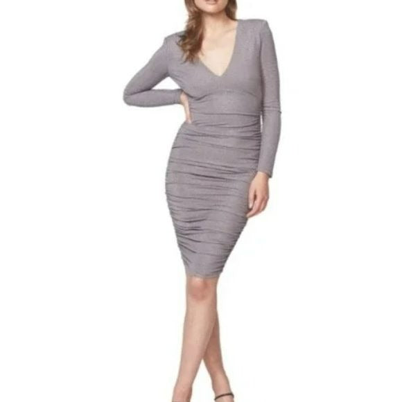 BARDOT Lorena Metallic V-Neck Long Sleeve Body-Con Dress Size M *NEW*