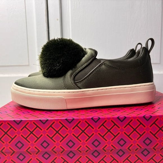 *NEW* TORY BURCH Daphne Pom Pom Satin Luxe Platform Sneakers Size 6