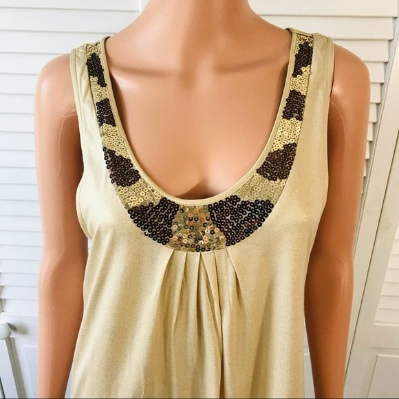 EXPRESS Gold Sequins Sleeveless Dress With Pockets Size L *NEW*