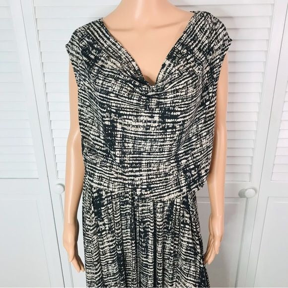 CALVIN KLEIN Beige Black Blotted Print Sleeveless Belted Maxi Dress Size 1X