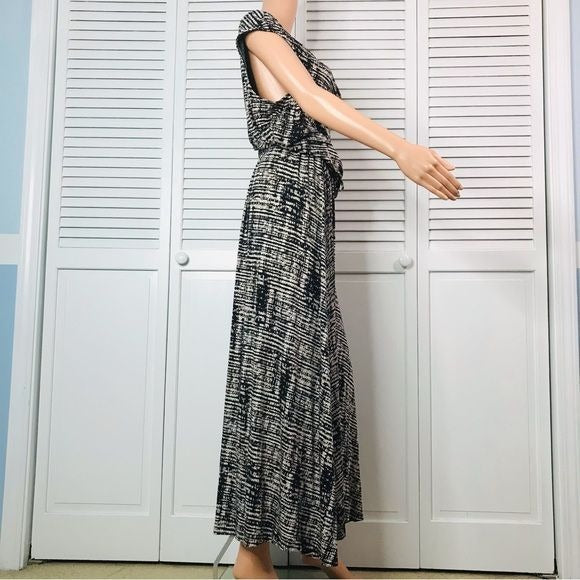 CALVIN KLEIN Beige Black Blotted Print Sleeveless Belted Maxi Dress Size 1X