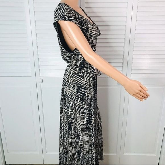 CALVIN KLEIN Beige Black Blotted Print Sleeveless Belted Maxi Dress Size 1X