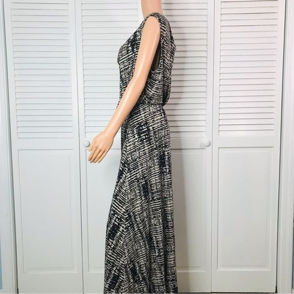 CALVIN KLEIN Beige Black Blotted Print Sleeveless Belted Maxi Dress Size 1X