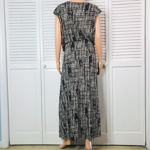 CALVIN KLEIN Beige Black Blotted Print Sleeveless Belted Maxi Dress Size 1X