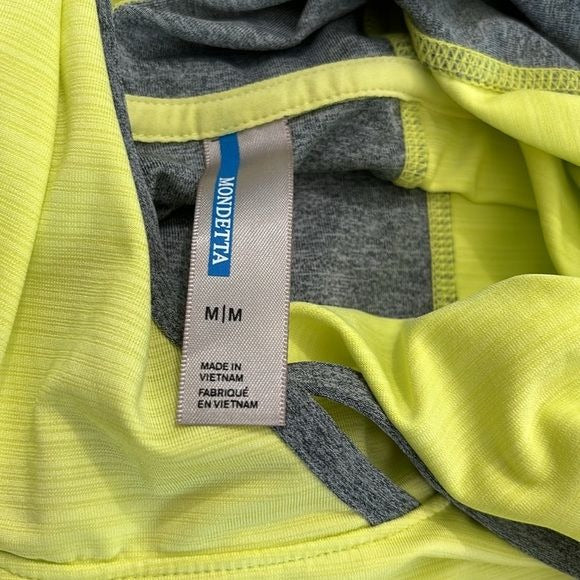 MONDETTA Neon Yellow Hooded Long Sleeve Lightweight Shirt Size Medium