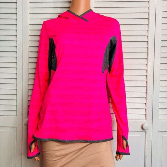 MONDETTA Pink Hooded Long Sleeve Lightweight Shirt Size Medium