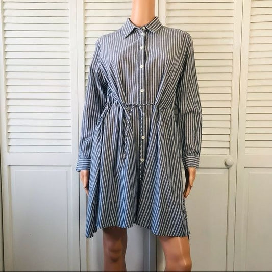 FRENCH CONNECTION Blue White Striped Button Down Shirt Dress Size 0