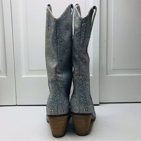 *NEW* Crystal Space Chrome Cowgirl Pointed Toe Boots Size 9