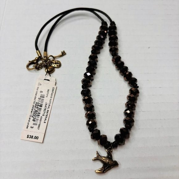 *NEW* FOSSIL Brown Beaded Bird Pendent Necklace