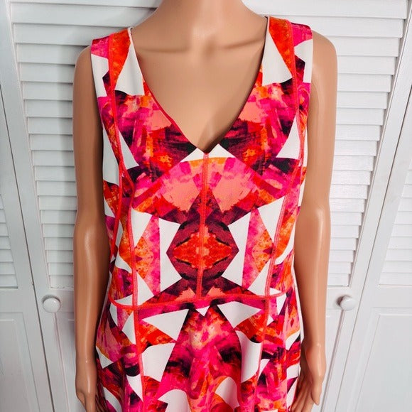 VINCE CAMUTO Vibrant Abstract Print V-Neck Cocktail Dress Size 14