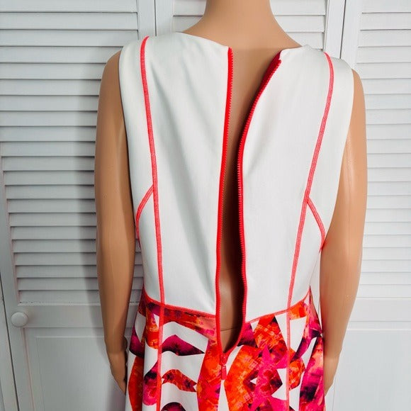 VINCE CAMUTO Vibrant Abstract Print V-Neck Cocktail Dress Size 14