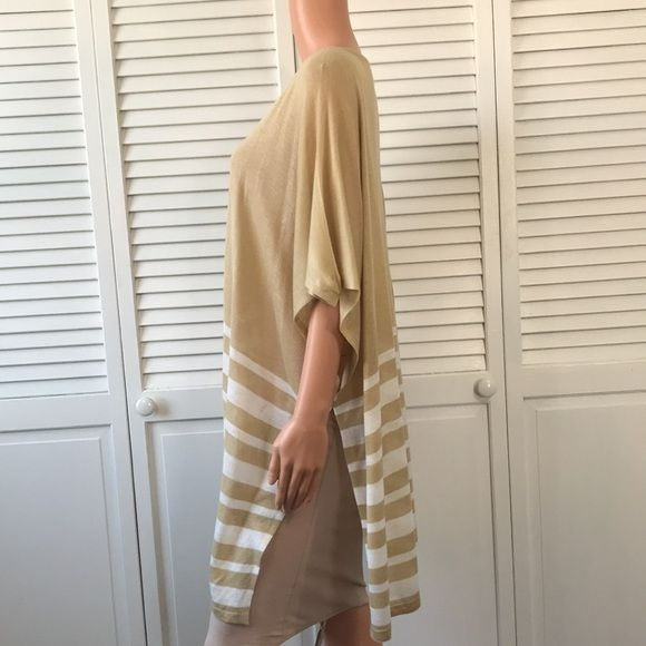 BROOKS BROTHERS Beige White Striped Knit Poncho Sweater