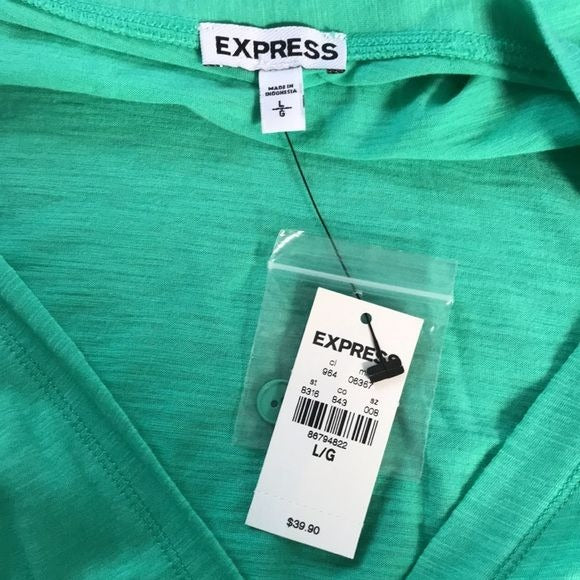 EXPRESS Green Deep V-Neck Long Sleeve Button Up Cardigan Size L *NEW*