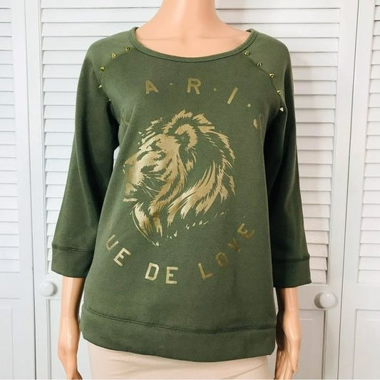 EXPRESS Green Paris Rue De Love Studded Sweater Size M *NEW*