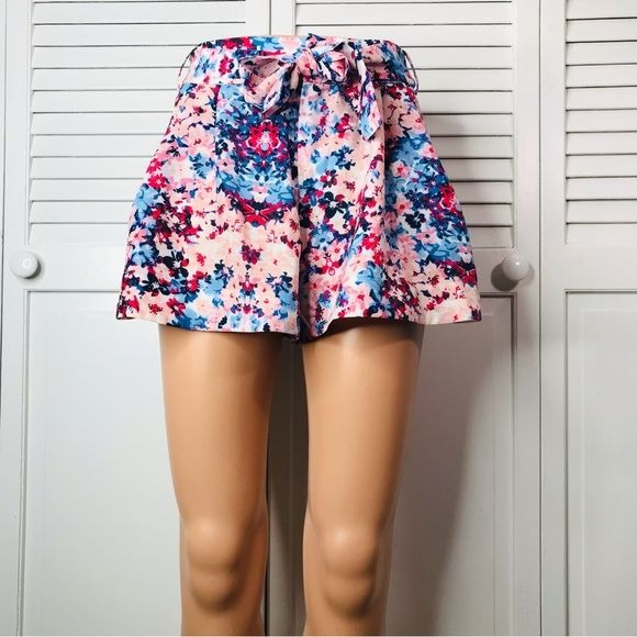 PARKER Floral Print Lightweight Belted Shorts Size M