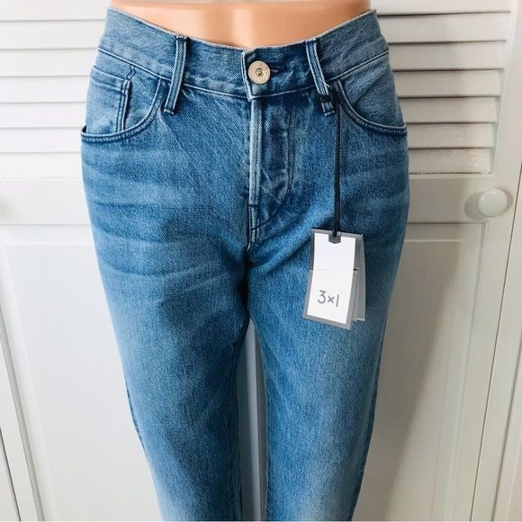 3x1 NYC Stella Straight Crop Fringe Blue Jeans Size 26 *NEW*