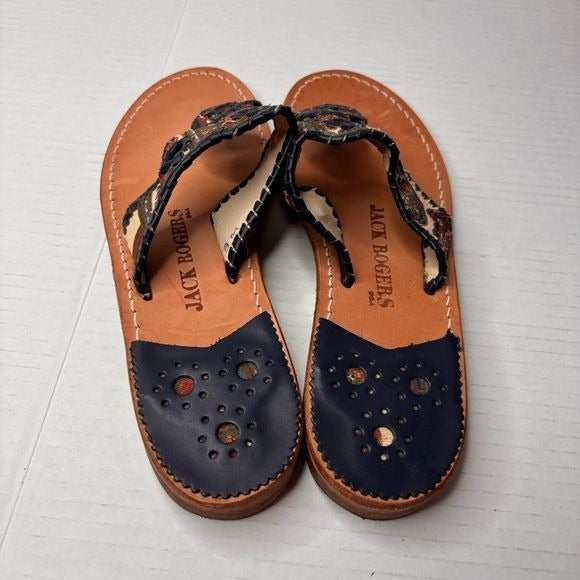 JACK ROGERS Vera Bradley Navajo Tapestry Navy Leather Thong Sandals Size 8