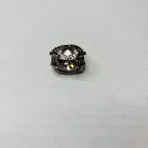 SWAROVSKI Silver Nirvana Gilt Square Crystal Chunky Cocktail Ring Size 6