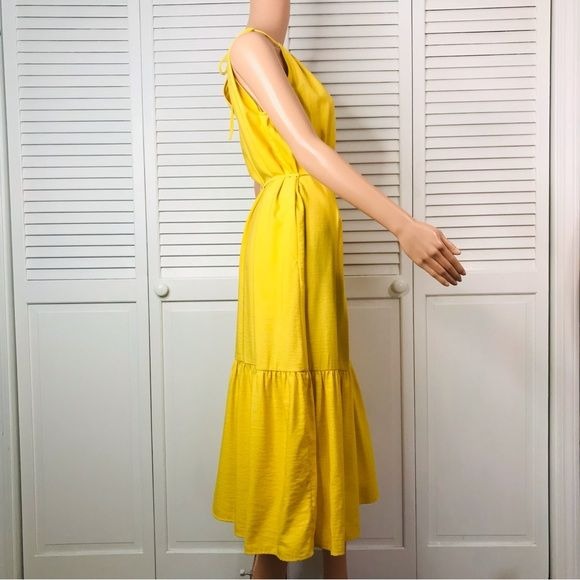 BANANA REPUBLIC Yellow Belted Halter Dress With Pockets Size S