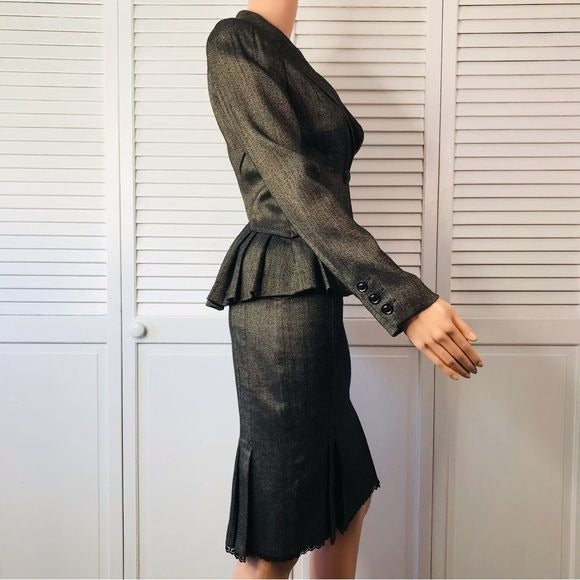 BEBE Brown Lace Trim Skirt Suit Size 2