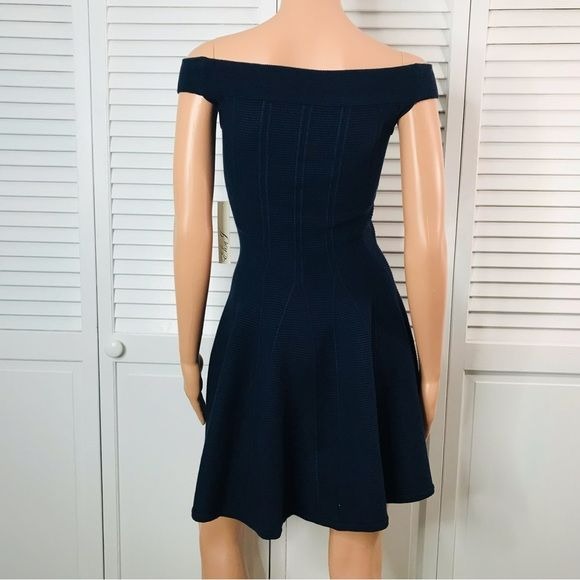 ELIZA J Navy Ribbed Fit & Flare Knit Sweater Dress Size XS *NEW*