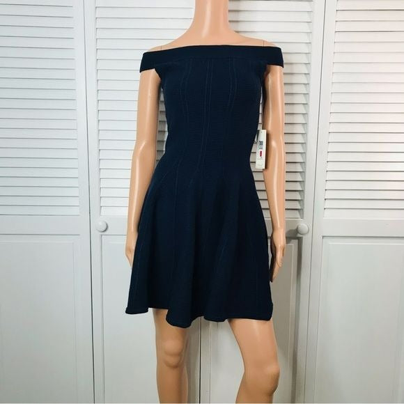 ELIZA J Navy Ribbed Fit & Flare Knit Sweater Dress Size XS *NEW*