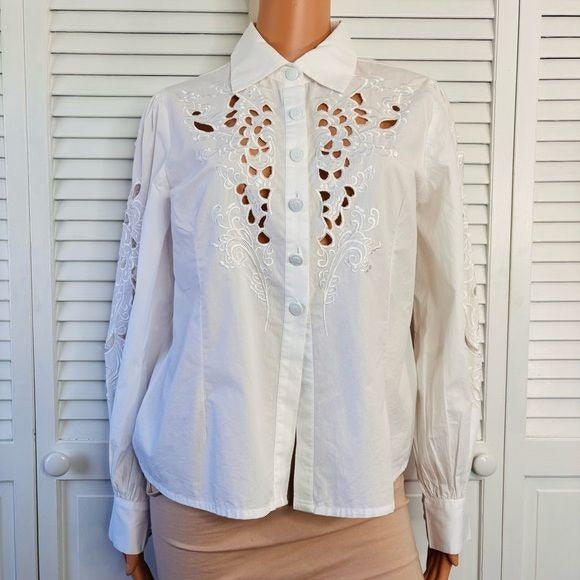 *NEW* MUCHE ET MUCHETTE White Lois Cutwork Button Down Blouse Size S/M