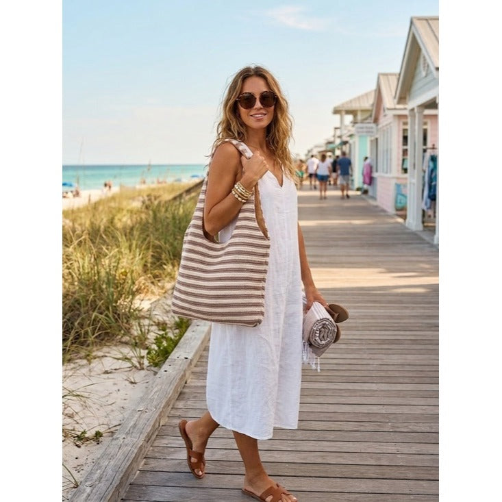New BEACH RIOT Taupe Stripe Nantucket Tote