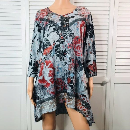 ONE WORLD Multicolor Floral Lightweight Sweater Tunic Size 1X *NEW*